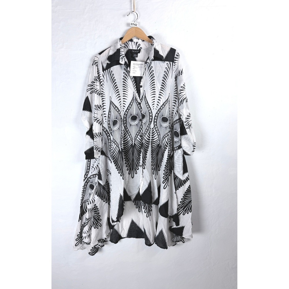 2/$30 Step In Style Black White 100% Cotton Kaftan Dress XL